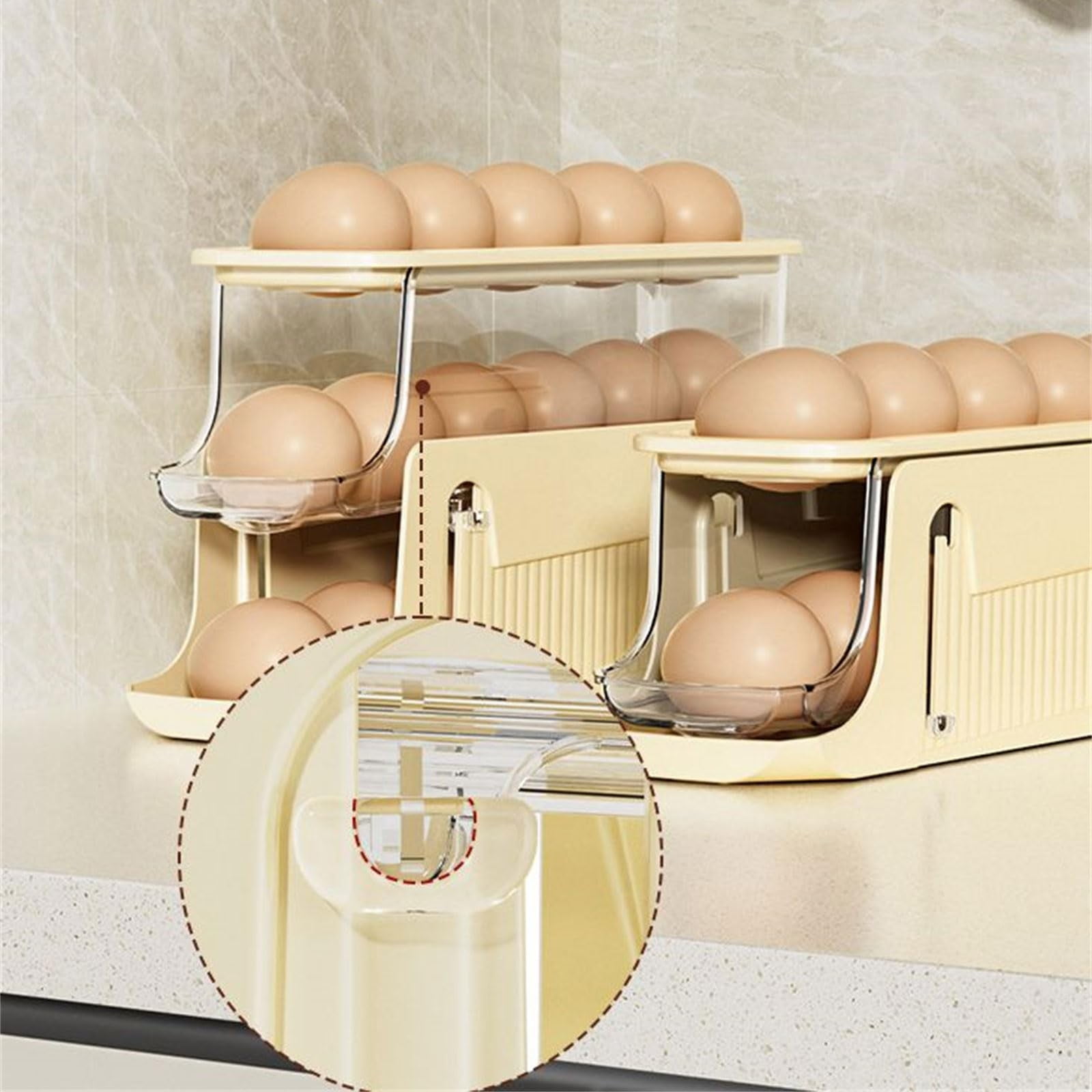 LKZQHMC Auto Rolling Fridge Egg Organizer, Space Saving Eggs Dispenser for Refrigerator Storager, Home Egg Holder, 1 Pc