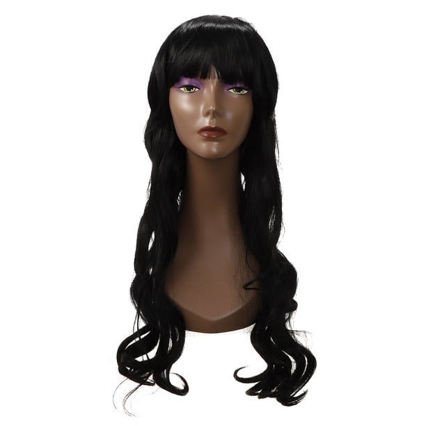 Peluca rizada negra Unique Bargains 25.5' Cabello largo con flequillo Cabello humano