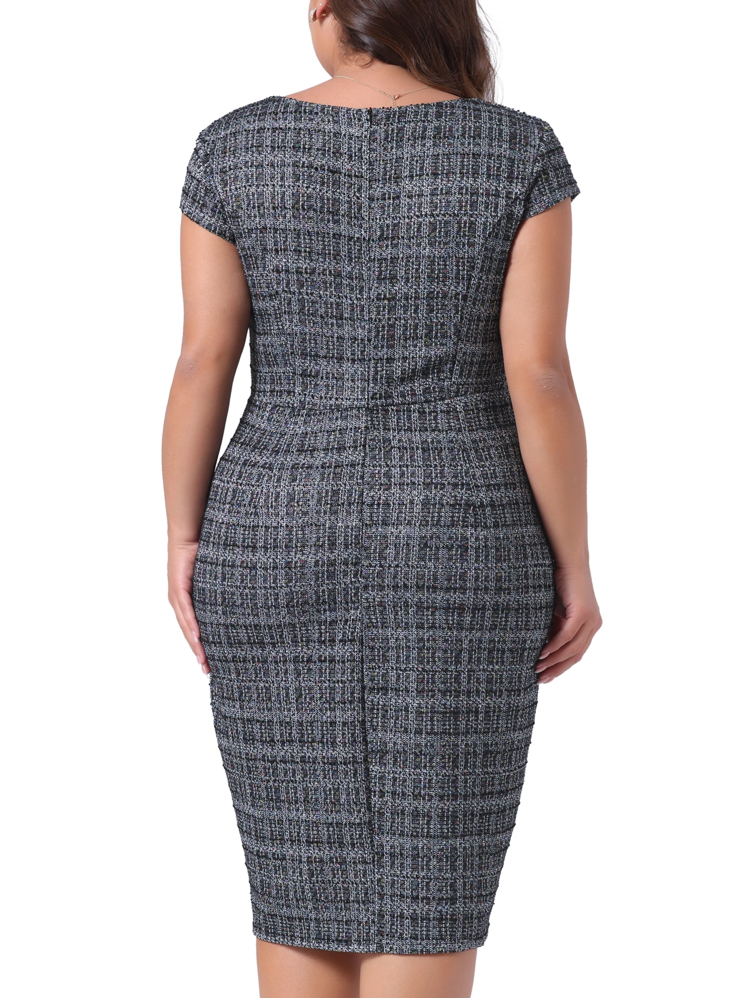 DARING DIVA Women's Plus Size Vintage Midi Tweed Cap Sleeve Sheath Dress 2X Black