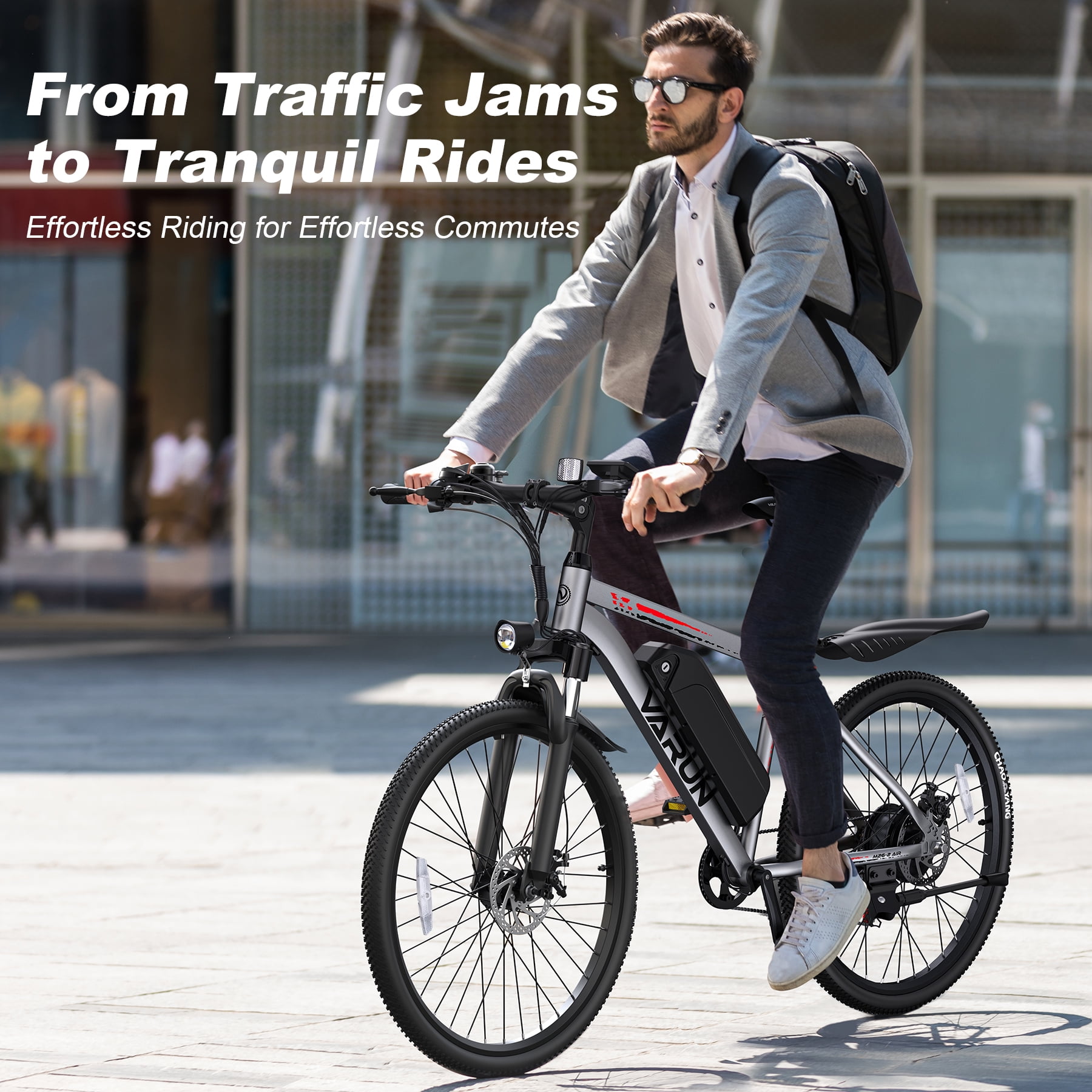VARUN Electric Bike for Adults 26", 500W(Peak) E-Mountain Bike 36V Removable Battery UL2849, 20MPH Up to 40 Miles, 21-Speed Shimano Gears, Front Fork Suspension & Dual Disc Brakes