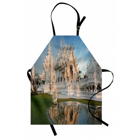 

Asian Apron Palace Formed Temple with Ornate Royal Curving Located in North Asian History Unisex Kitchen Bib Apron with Adjustable Neck for Cooking Baking Gardening White Blue Green by Ambesonne