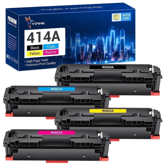 414A Toner Cartridge 4-Pack (with Chip) Compatible for 414A 414X 414 W2020A Color Laserjet Pro MFP M479fdw M454dw M479fdn M479dw M479 M454dn M454 M455 M480 Printer Ink (Black Cyan Magenta Yellow)