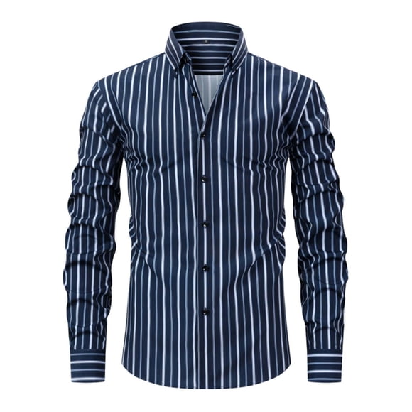 Buttoned Down Shirt Men Athletic Dress Shirts for Men Camp Shirt Dress Shirt for Men Long Sleeve, Navy, XL
