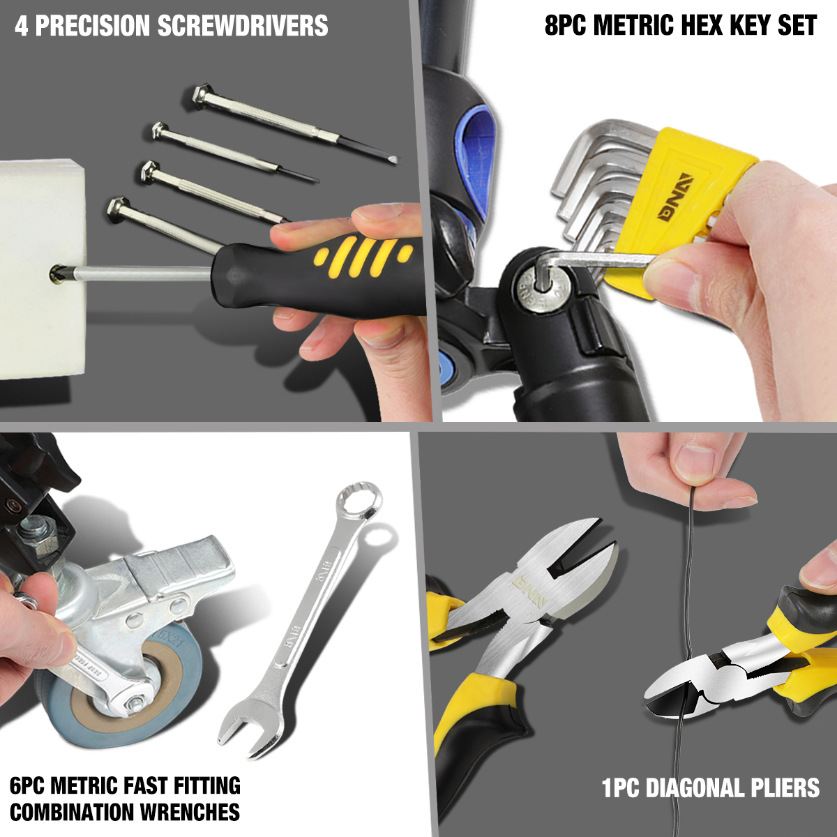 DNA Motoring 160Pc Yellow SAE Metric 3/8" Wrenches Pliers Ratchets Sockets Drivers Tool Kit