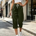 thumbnail image 3 of Bloomae Waffle Knit Capri Pants for Women Lightweight Casual Drawstring Elastic High Waist Comfy Lounge Cropped Trousers Loose Straight Leg Jogger Capris with Pockets, 3 of 9