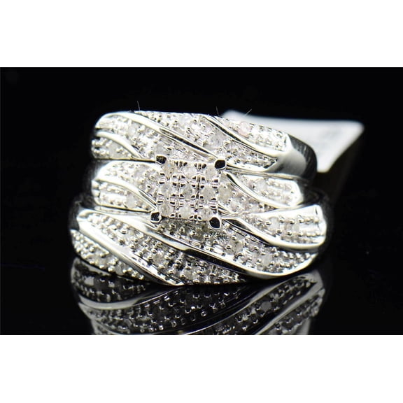 Diamond Trio Set His Hers Matching Engagement Ring Wedding Band 10K White Gold