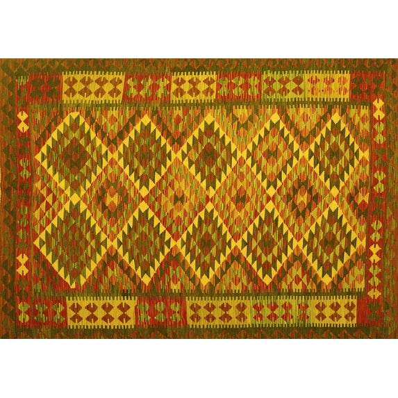 Ahgly Company Machine Washable Indoor Rectangle Oriental Yellow Traditional Area Rugs, 3' x 5'