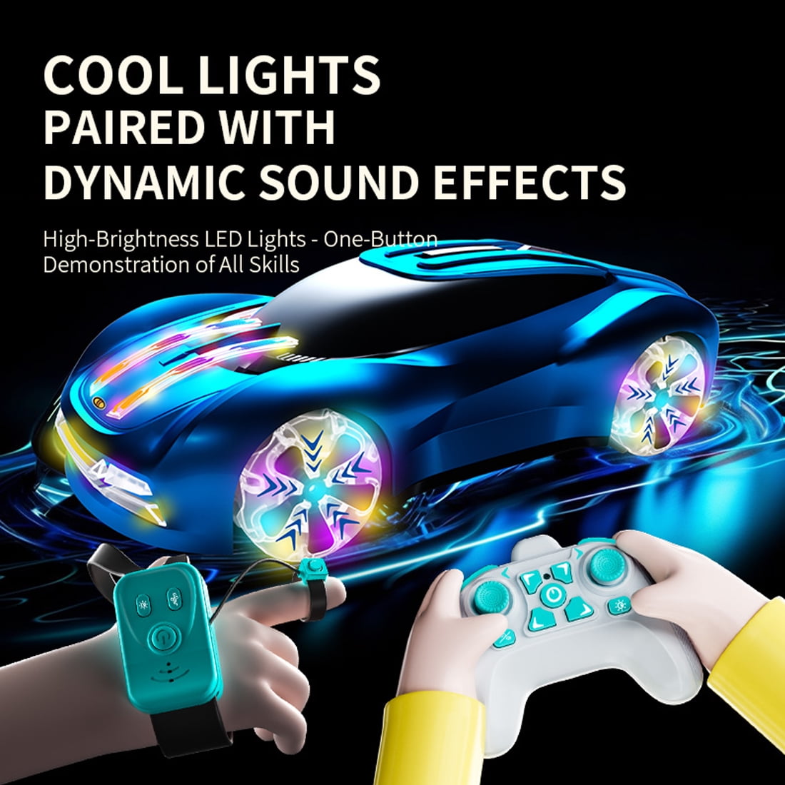 Q206 New Energy Concept RC Car, Smart Spray Light Sports Car Toy with 3.7V 1200mAh Battery, 2.4G Remote Control , Music & LED Effects – For Adults