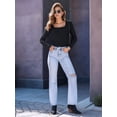 thumbnail image 4 of Womens Long Sleeve Shirts Square Neck Tops Ribbed Knit Basic Crop Tops Fall Outfits Fashion Clothes Black XL, 4 of 8