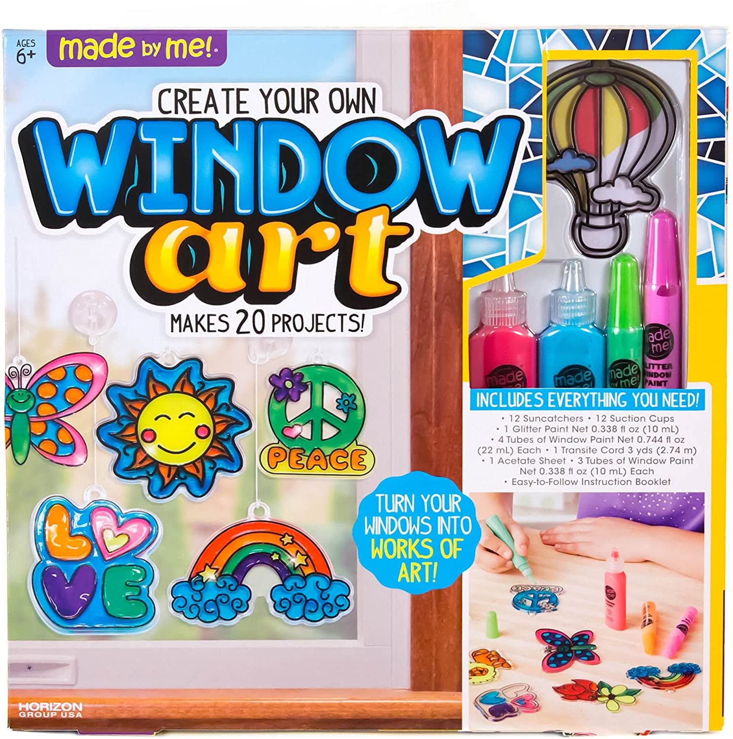 Window Paint Kit Includes 12 Pre-Printed Suncatchers DIY Acetate Sheet Assorted Colors and More Suction Cups Made By Me Paint Your Own Suncatchers 
