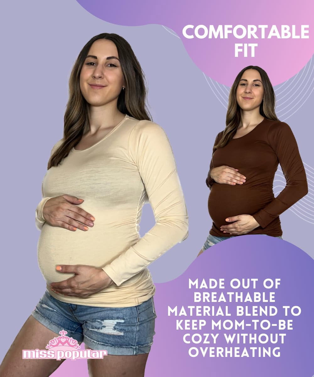 MISS POPULAR 3 Pack Maternity Long Sleeve Shirts Assorted Styles and Colors