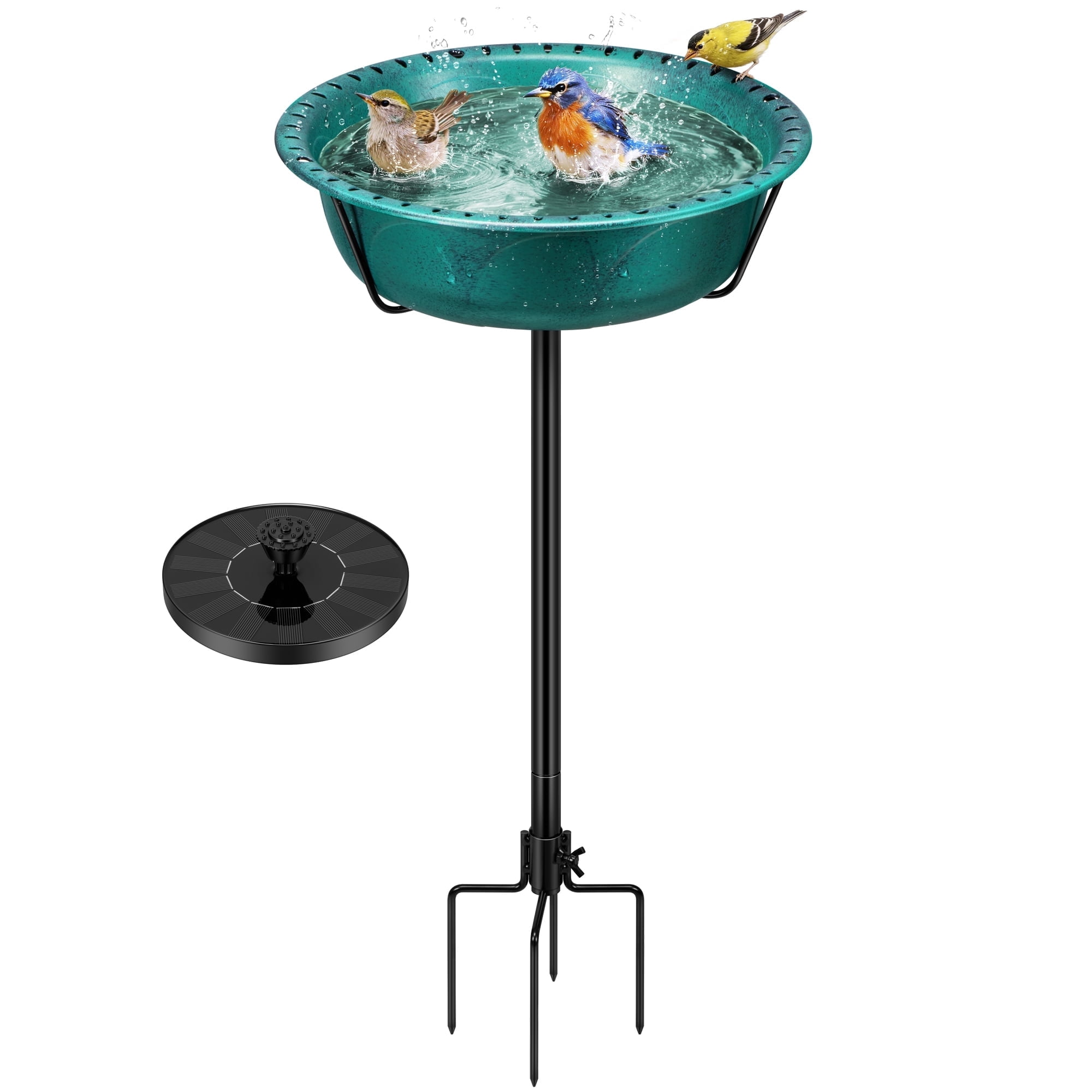 SPECSTAR Bird Bath with Solar Fountain for Outside, Weather-Resistant ABS Birdbath Bowl with Solar Powered Pump, Metal Ground Stake for Outdoor, Garden, 1.45 Gallons, Green