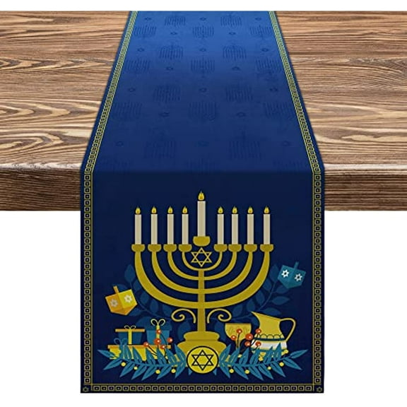 Hanukkah Linen Table Runners Jewish Chanukah Menorah Decoration Kitchen Dining Room Decor Antifouling Rectangular Table Runner