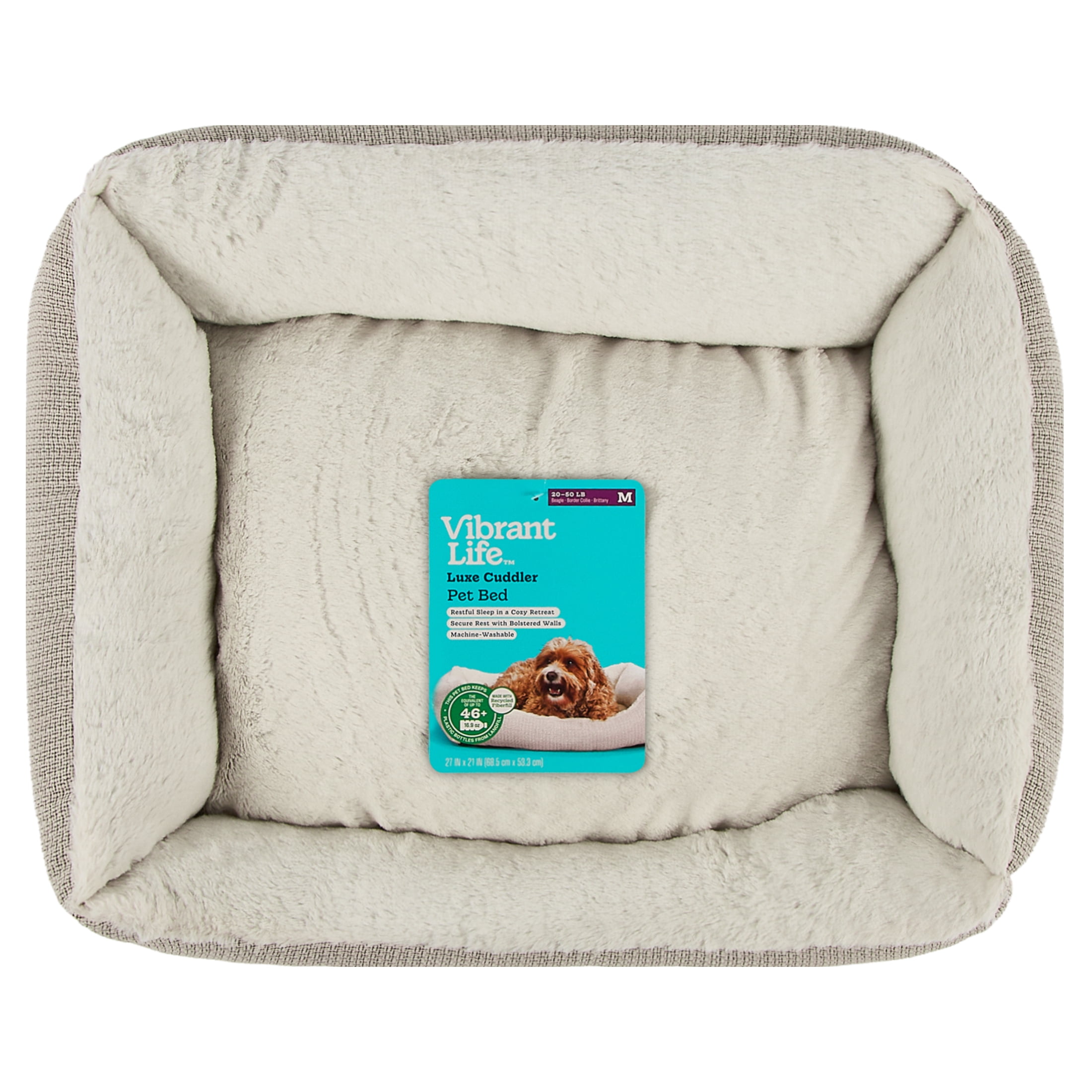 Vibrant Life Medium Luxe Cuddler Pet Bed, Cream, 27" x 21"
