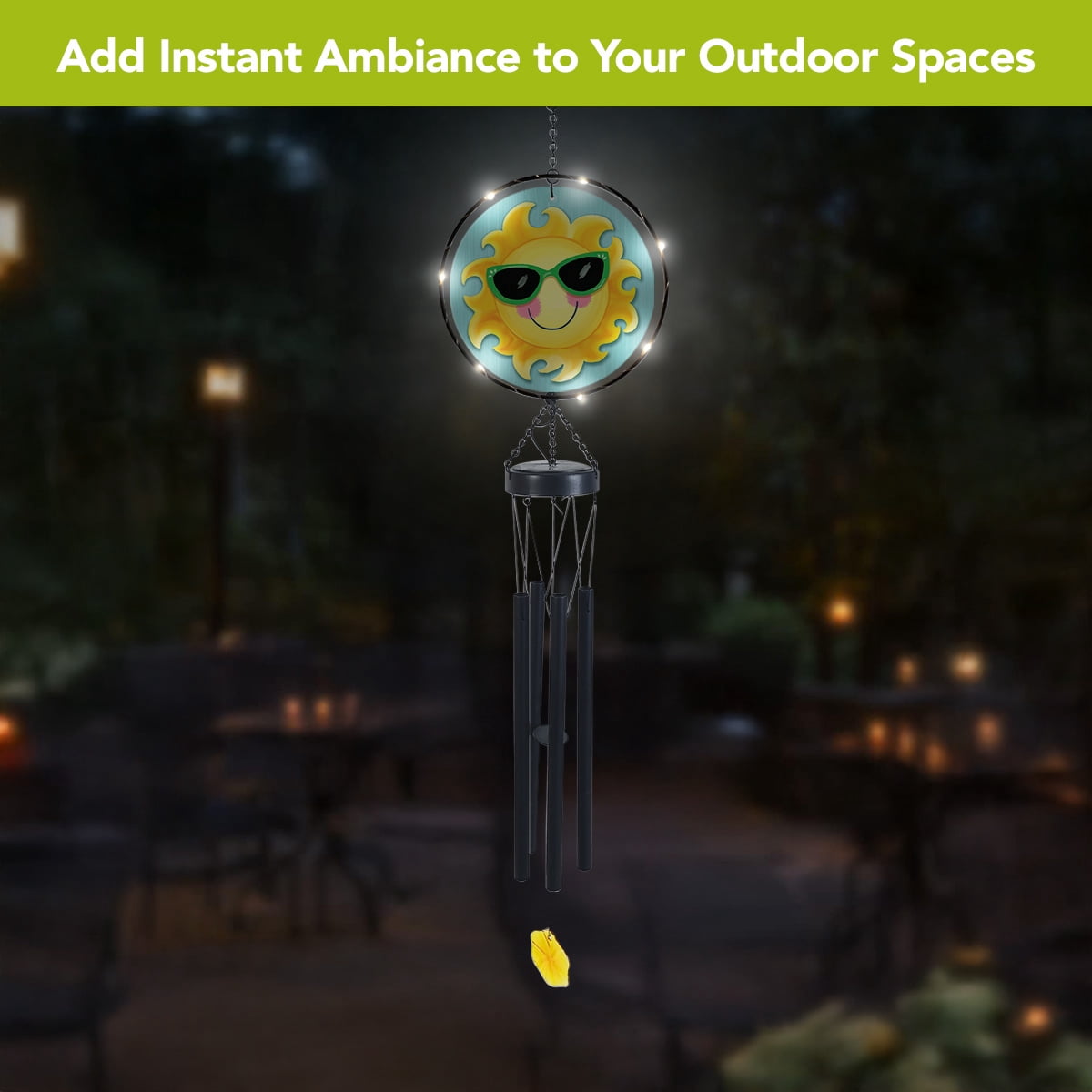 Briarwood Lane LED Illuminated Solar Powered Glass Suncatcher  Wind Chime 37x8 Hello Summer Sun For Summer Wind Chime For Outdoors Melodic Metal Windchimes Wind-Chimes