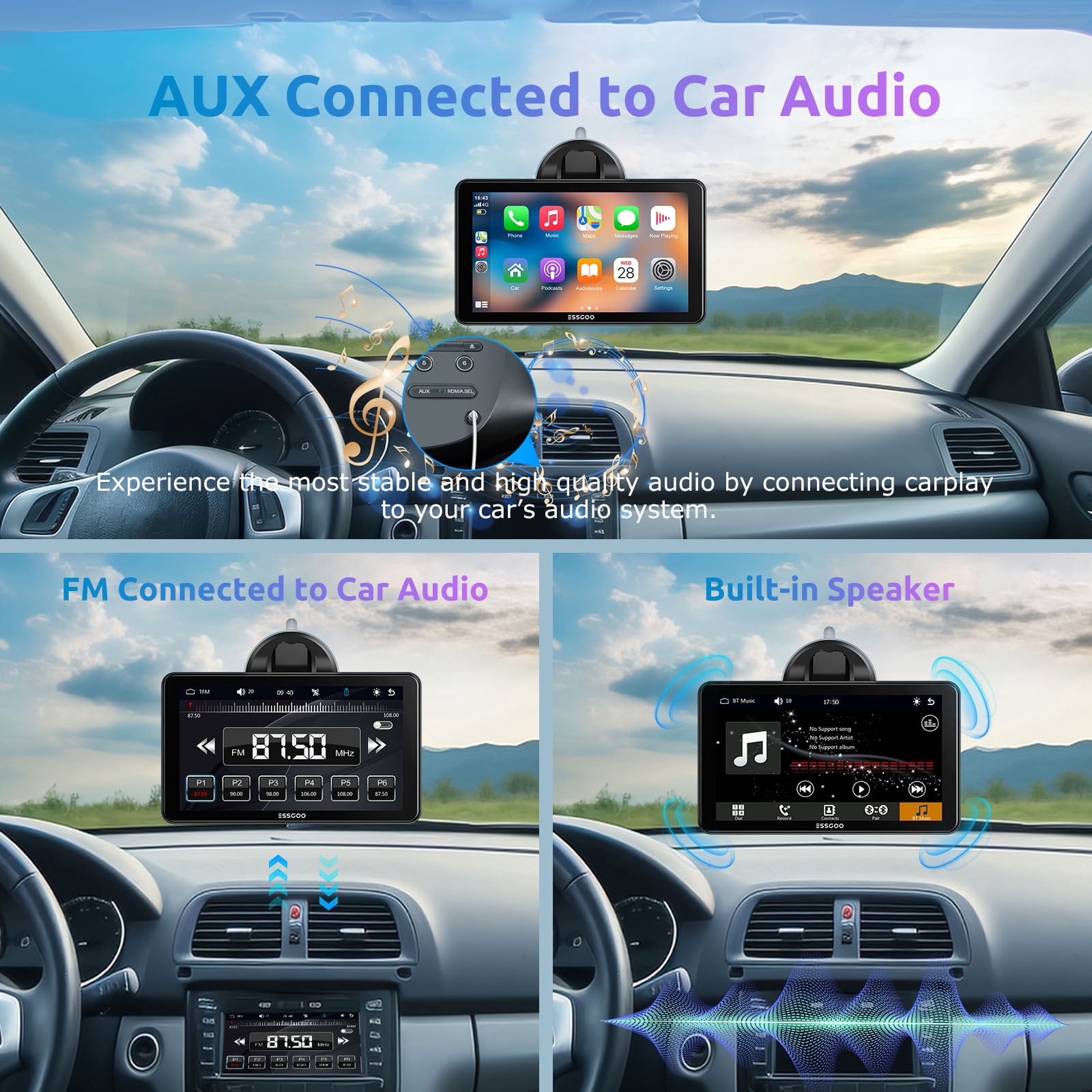 ESSGOO 7" Full HD Wireless Car Stereo: Apple CarPlay & Android Auto, Magic Link Screen Mirroring, Bluetooth 5.0, GPS Navigation, FM/AUX Audio – Universal Fit for Cars, Trucks, SUVs, RVs