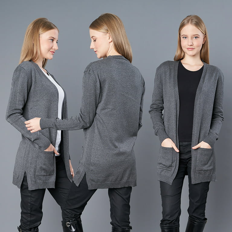Long-Sleeve Cotton Blend Cardigan Sweaters for Women, Open-Front  Lightweight Cardigan for Women with Pockets (Small, Gray)