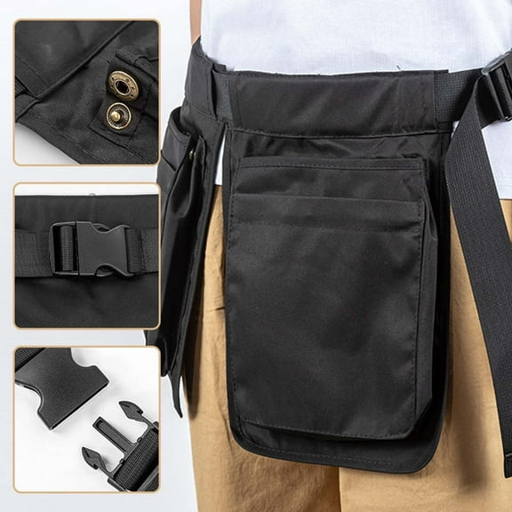 Outdoor Waist Apron Belt Bag | Multi Pocket Zipper Storage | Adjustable Buckle Utility | Water Resistant | Versatile Cooking Gardening Crafts Organizer | Durable Mixed Material | Selectable Pocket