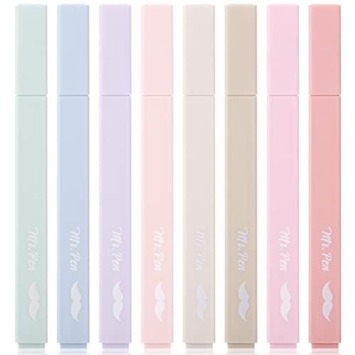 Mr. Pen- Aesthetic Highlighters, 8 Pcs, Chisel Tip, Muted Pastel Color, No Bleed Bible Highlighter Pastel, Highlighters Assorted Colors, Pastel Highlighter Set, Aesthetic School Supplies