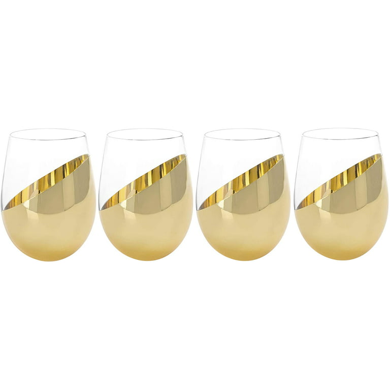 Stemless Wine Glasses with Gold Tone Smoky Gradient Design, Set of 4 –  MyGift
