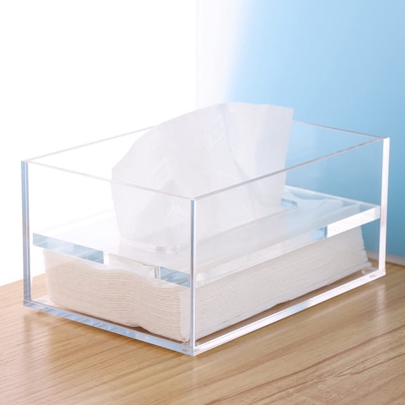 Clear Acrylic Facial Tissue Box Cover Holder with 5/16 Inch Top Lid Rectangle Napkin Dispenser Organizer for Bathroom, Kitchen and Office Desk