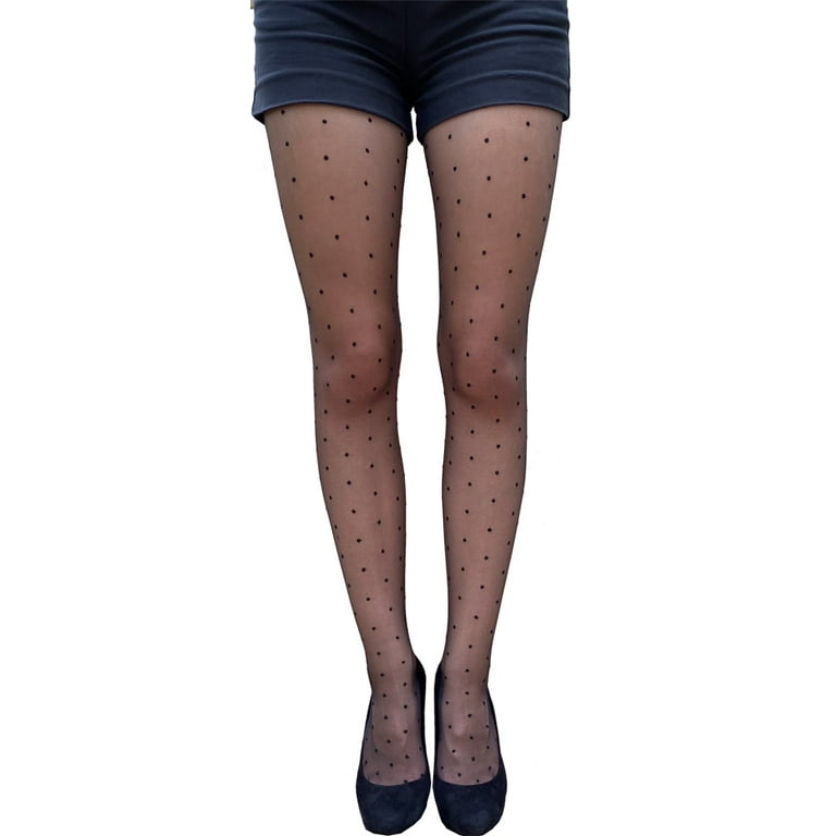 Luxury Black Sheer Dotted Tights Pantyhose for all Women Plus Size 