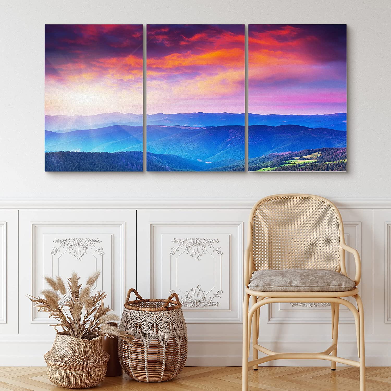 PixonSign Canvas Print Wall Art Set Blue Mountain Range and Red Clouds ...