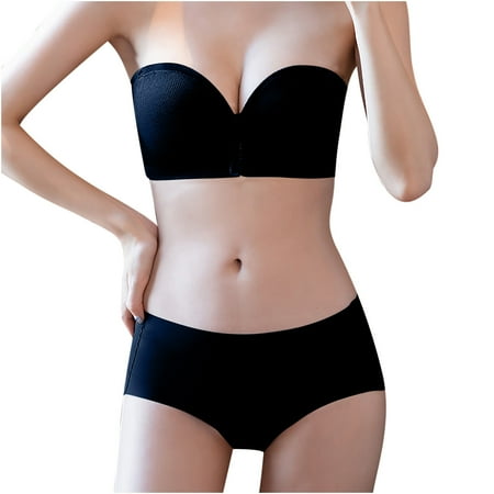 JGTDBPO Strapless Bras For Women Front Snap Wireless Non-Slip Pair Breast Anti-Sagging Small Chest Traceless Front Buckle Seamless Bra Set