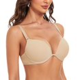 thumbnail image 2 of YANDW Women's Push Up Padded Bra T-Shirt Underwire Plunge Bra Add One Cup, Beige 34D, 2 of 9