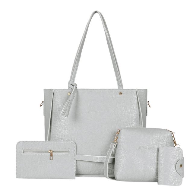 4 unids/set patrón Litchi mujeres bolsos de hombro embrague Totes tarjetero (gris) Tmvgtek Oficina Multiescena Multifunción