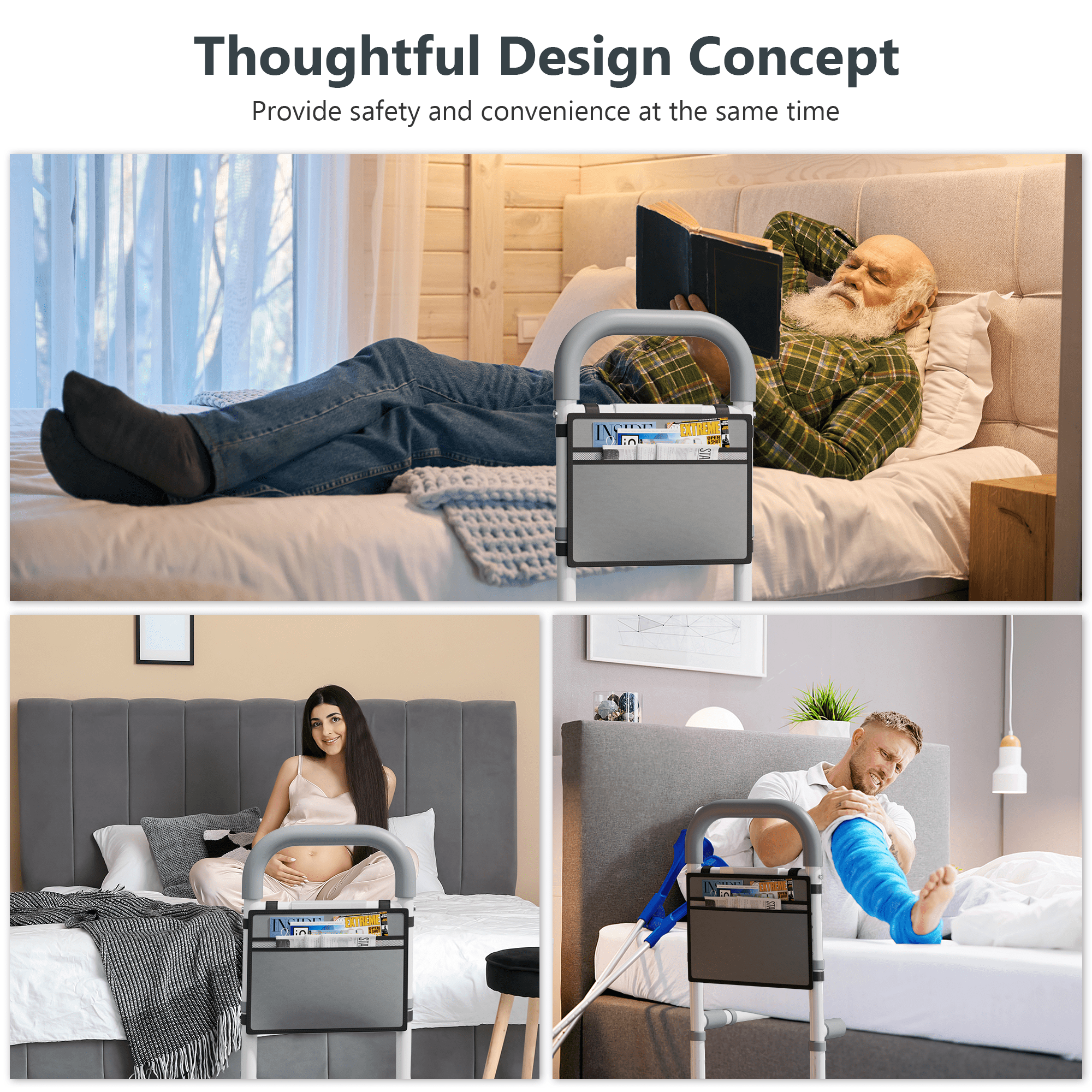 Mr IRONSTONE Bed Rail for Elderly Adults Safety with Leg Adjustable Bed Cane Tool-Free Assembe