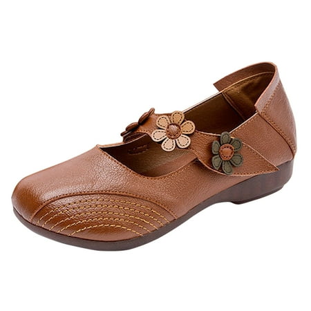 KELINFONG Women s Low Wedge Flat Shoes Slip on Closed Toe Casual Shoes Mary Jane Flats School Shoes