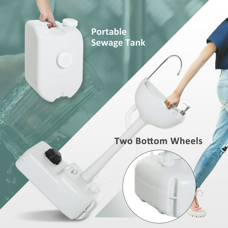Dextrus 30L Portable Camping Sink with Rolling Wheels, Hand Washing  Station, Soap Dispenser, Towel Holder, Ideal for Outdoor, Indoor 