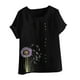 thumbnail image 4 of Vestidos Casuales Para Mujer, Blusas De Mujer De Moda Blusa informal de lino con cuello redondo y manga corta con botones para mujer, talla grande, estampada, 4 of 4