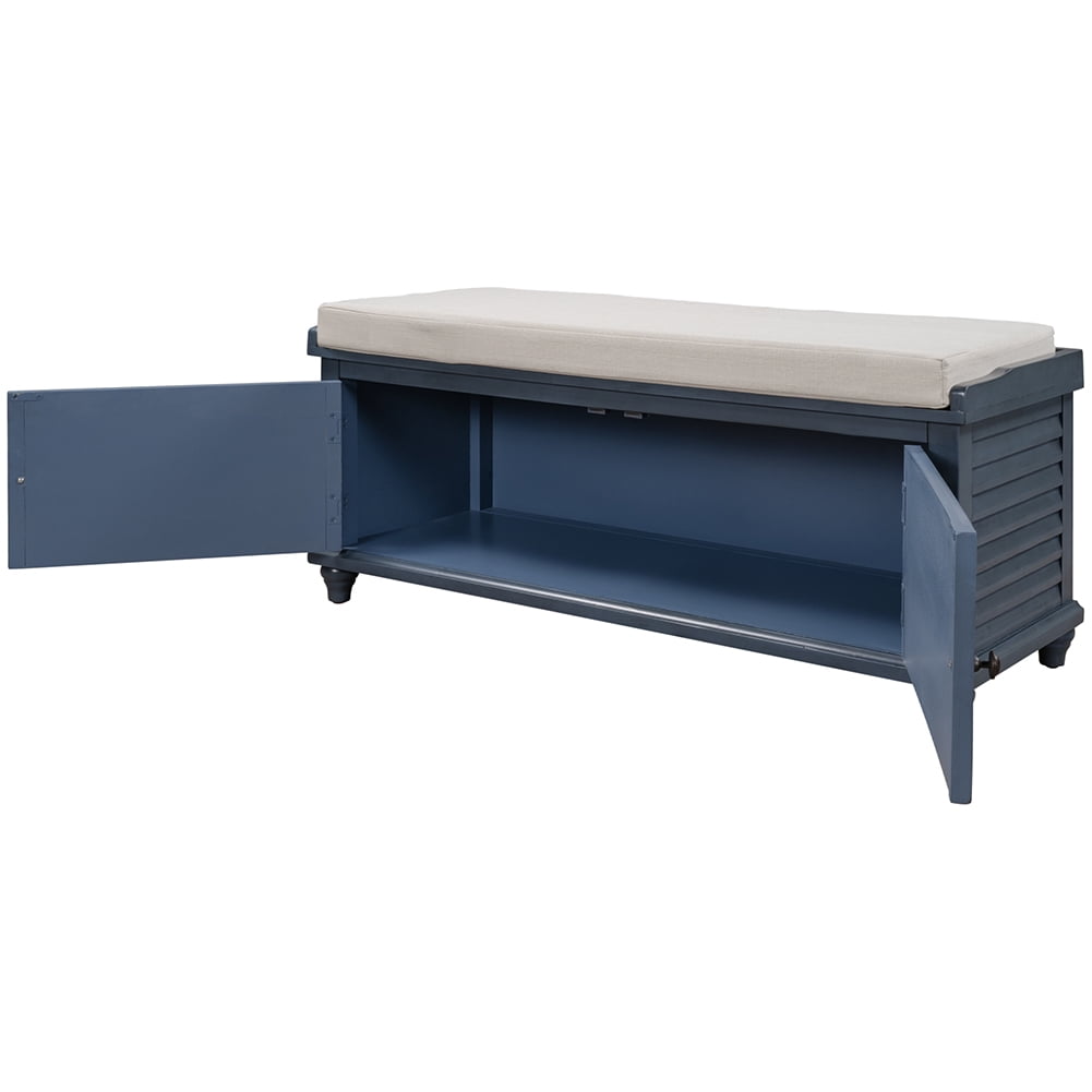 Lowestbest Storage Bench with Removable Cushion, Louver Design Wooden Shoe Bench for Entryway Living Room Bedroom (Navy Blue) Lowestbest Storage Bench with Removable Cushion, Louver Design Wooden Shoe Bench for Entryway Living Room Bedroom (Navy Blue)