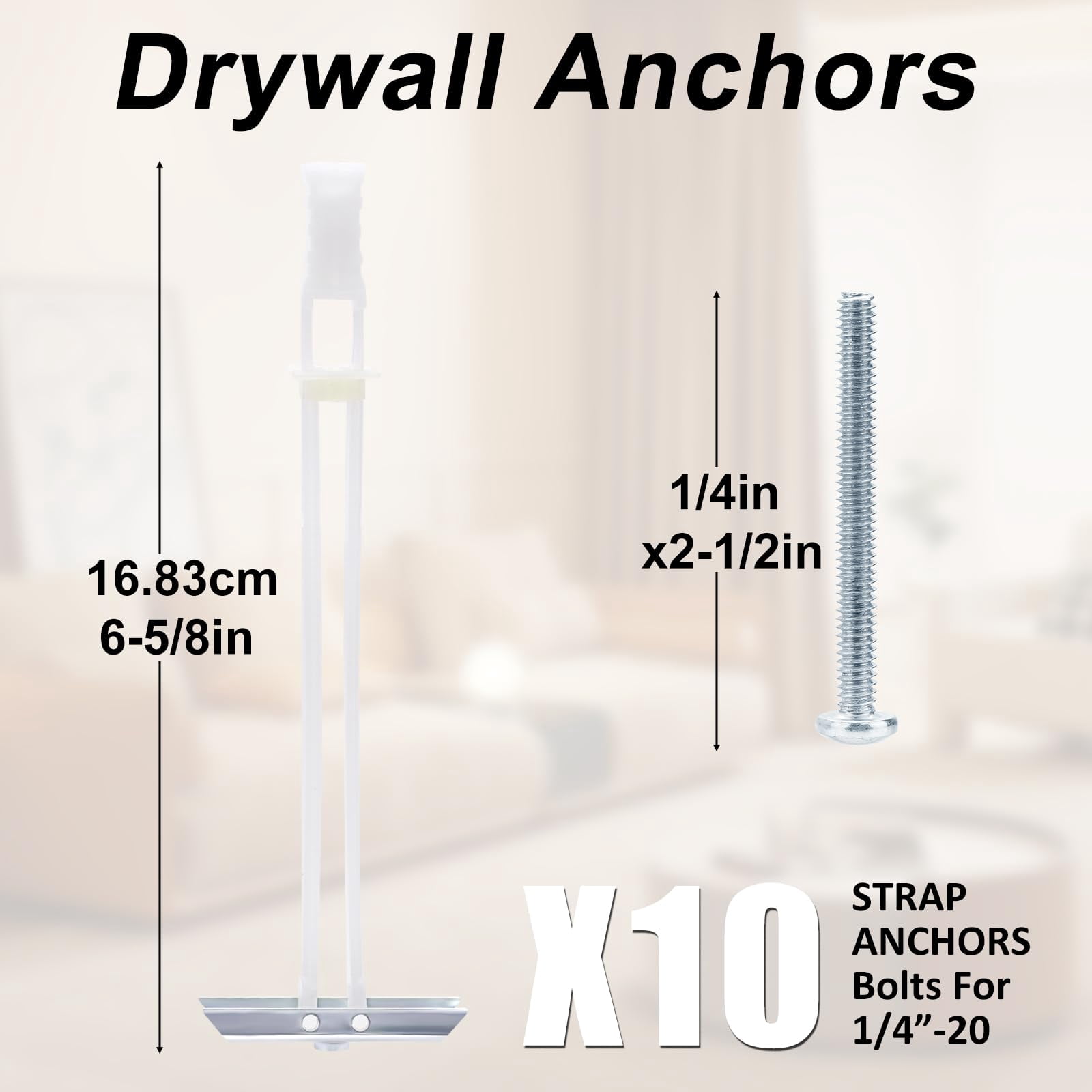 Drywall Anchor with Included Bolts for 3/16”-24, Heavy Duty Hollow Drywall Anchors for TV Mounting Kit, Stainless Steel Hollow Wall Anchors Holds up to 240 lbs Each in 1/2-in Drywall-10 Pack