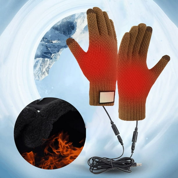 Guantes térmicos con pantalla táctil USB Guantes térmicos de invierno de punto grueso para hombre Calor calefactor Forro polar frío