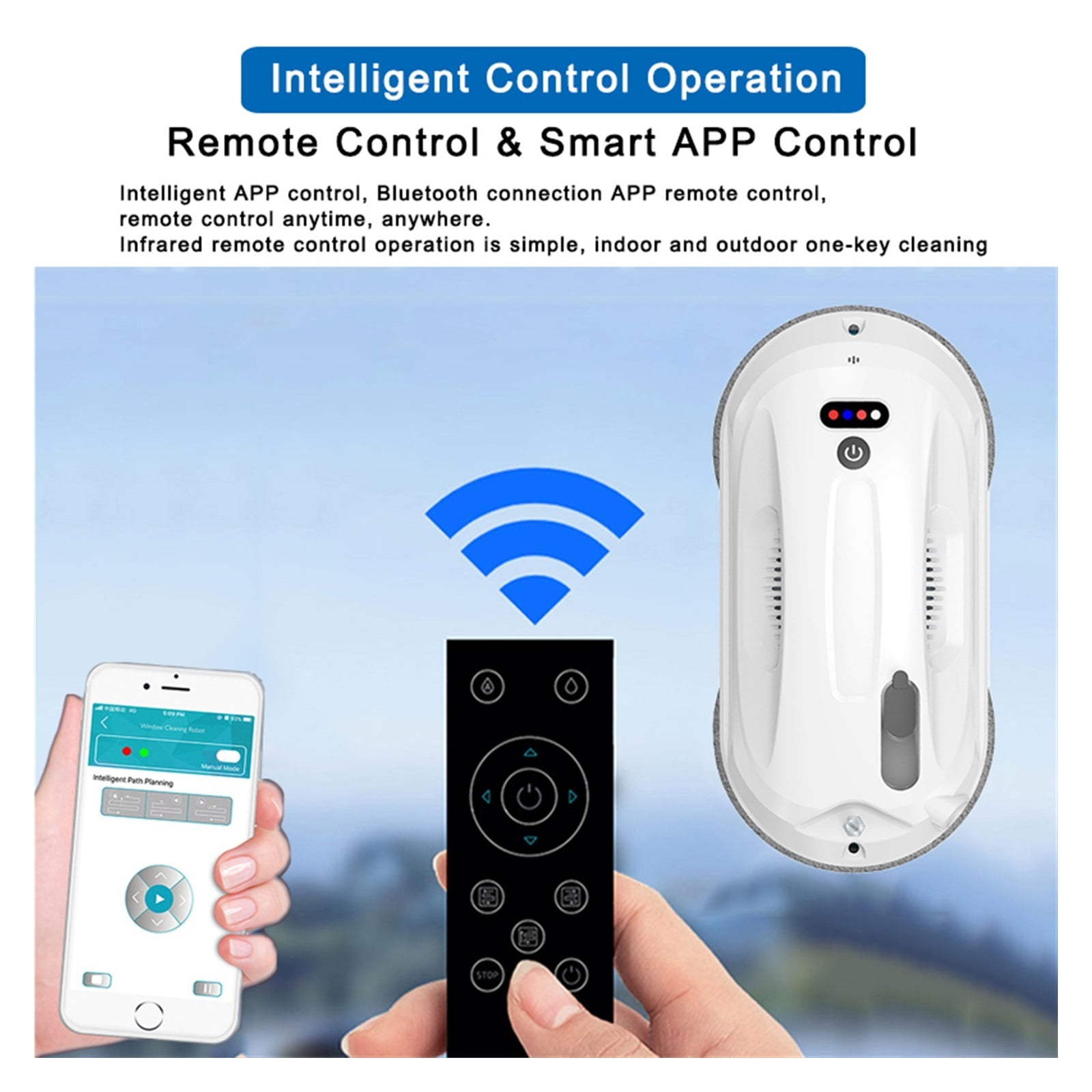 Ultra Thin Window Cleaning Robot With APPamp;Remote Intelligent Automatic Water Spray Electric Vacuum Cleaner Robot For Windows, Tiles, Bathrooms