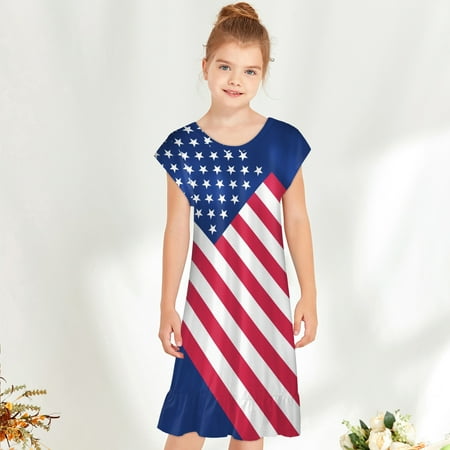 

Giligiliso Clearance Dress Girls 4th of July Toddler Girls Fashion: Cute Short Sleeve Dress with Star Print