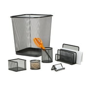 Mind Reader Metal Mesh 6 Piece Desk Organizer Set, Black
