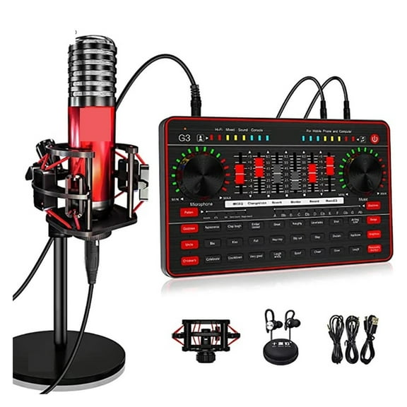 Professional Sound Card Set Equipment Interface Live Sound Card Microphone Voice Changer Sound Mixer For Studio Recording ,Easy to Operate