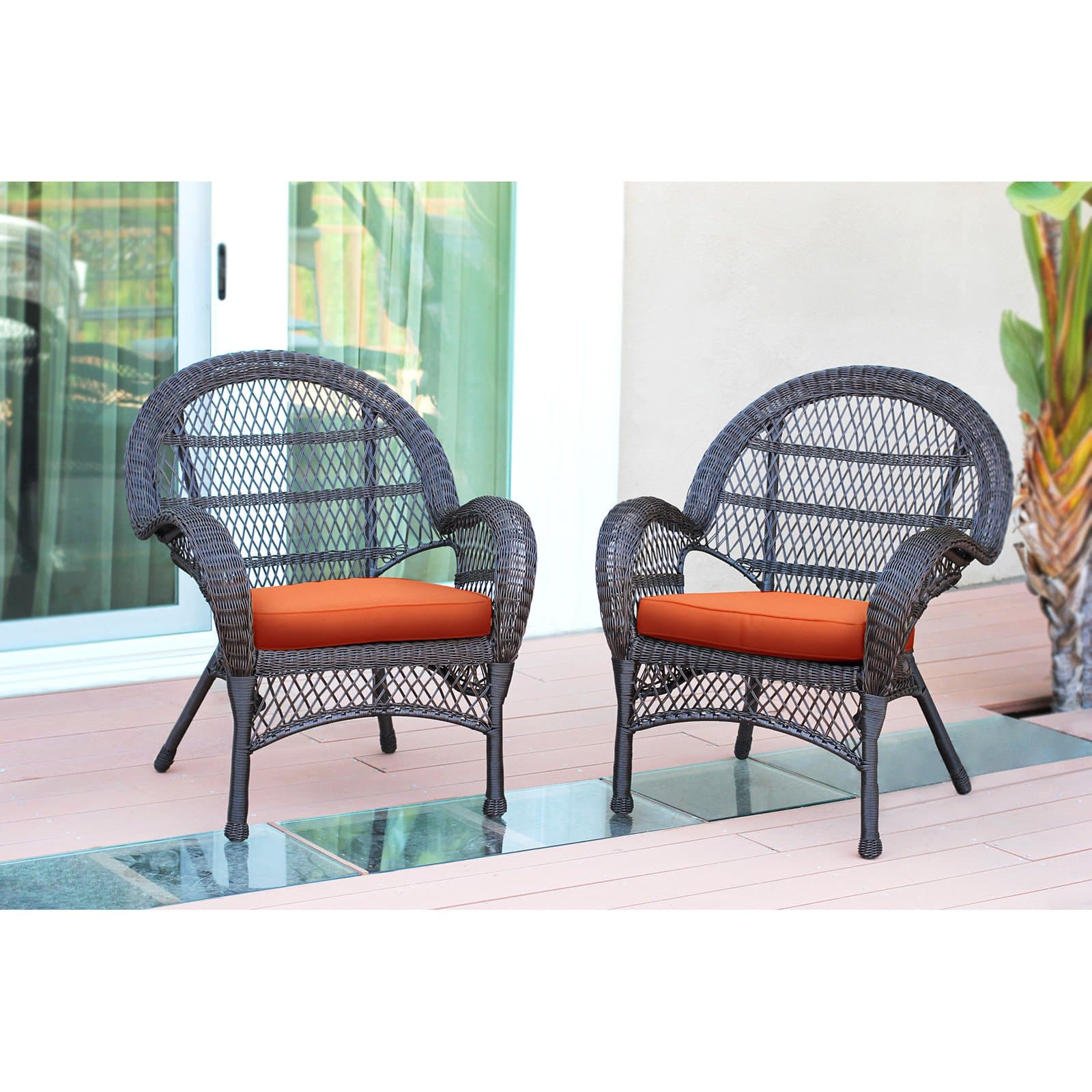 Jeco Wicker Chair in Espresso with Green Cushion (Set of 2) - image 4 of 11