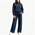 thumbnail image 5 of Lmueinov Two Piece Sets for Women Fleece Sweatsuit Button Mock Neck Sweatshirts Wide Leg Sweatpants Workout Lounge Sets with Pockets Fall Casual Outfits, 5 of 6