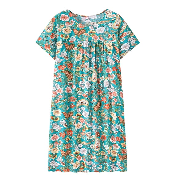 Skpblutn Nightgowns for Women Summer Cotton Silk Short Sleeved Sleep Dress for Middle Aged New Loose Fitting Home Wear Elderly Sleepwear Plus Size Dress