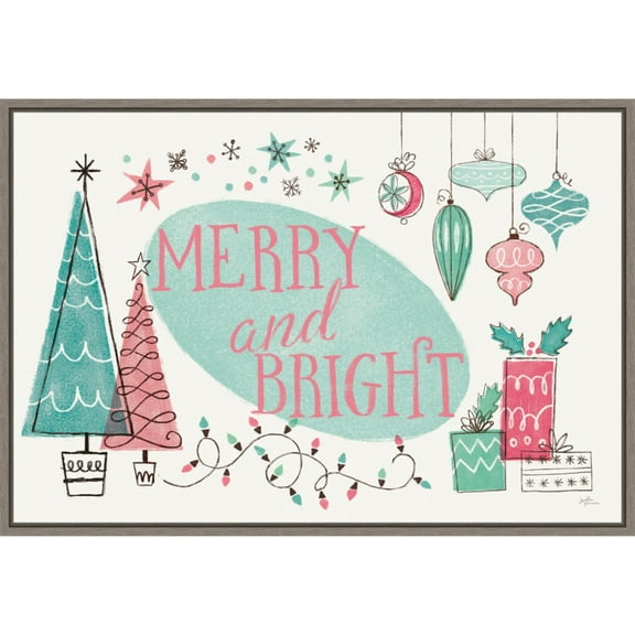 Amanti Art Retro Christmas I Bright Framed Canvas Wall Art Print