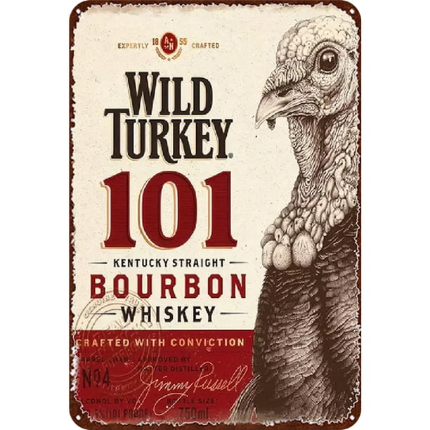 Placa Metal Pintura Hierro Rectangular Whisky Bourbon Pavo 30x40cm