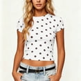 thumbnail image 5 of SAWOBUUN Women Cute Polka Dot T Shirt Short Sleeve Slim Stretch Crew Neck Trendy Summer Top, 5 of 7