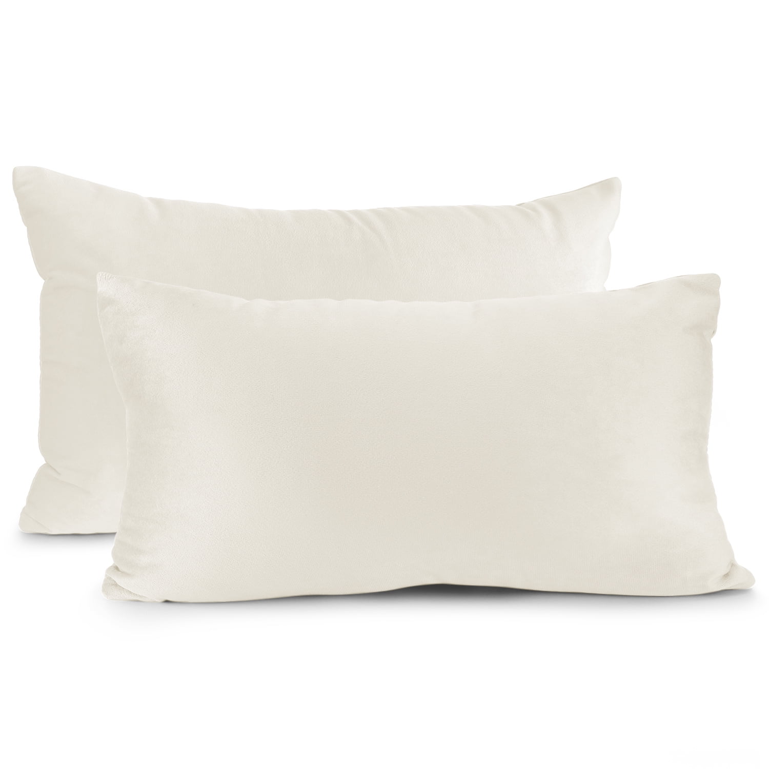 Clara Clark Plush Solid Decorative Microfiber Rectangle Throw Pillow Cover with Throw Pillow Insert for Couch, Off white, 12"x20", 4 Piece Decorative Soft Throw Pillow Set