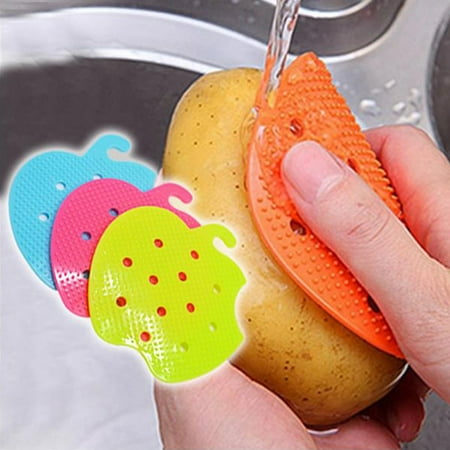 Potato Brush - 3 Pcs Vegetable Scrubber Brush : Double Sided Silicone Fruit and Vegetable Scrubber - Multi Use: Potato Scrubber - Carrot Brush - Trivet - Jar Opener by Cestari Kitchen