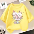 thumbnail image 3 of Camiseta de algodón con dibujos animados de batido de fresa para niñas, linda camiseta rosa con gráficos de manga corta para niños, ropa para bebés, 3 of 5